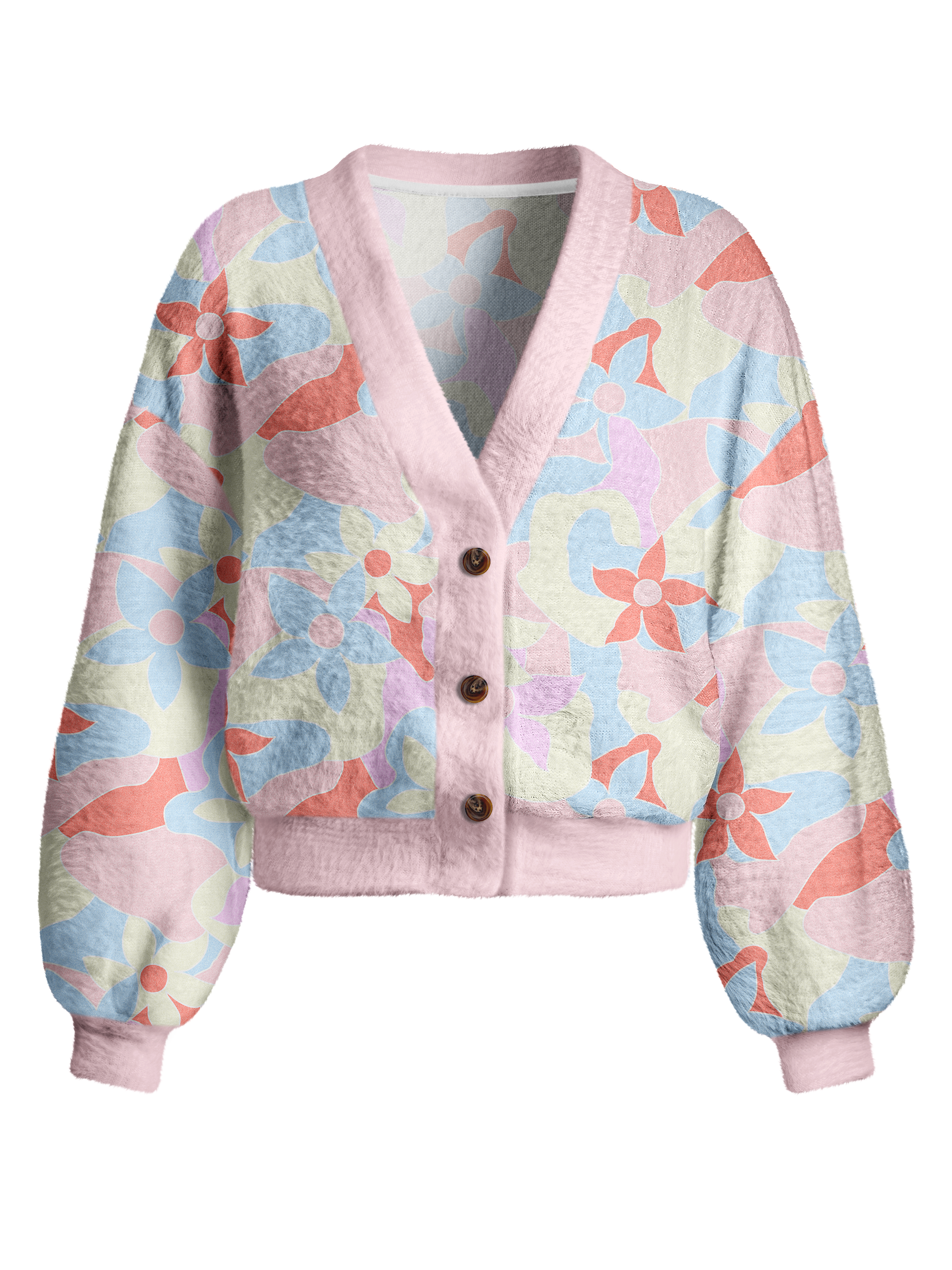 Birdbloom Women's Pastel Garden Fuzzy Knit Lounge Cardigan