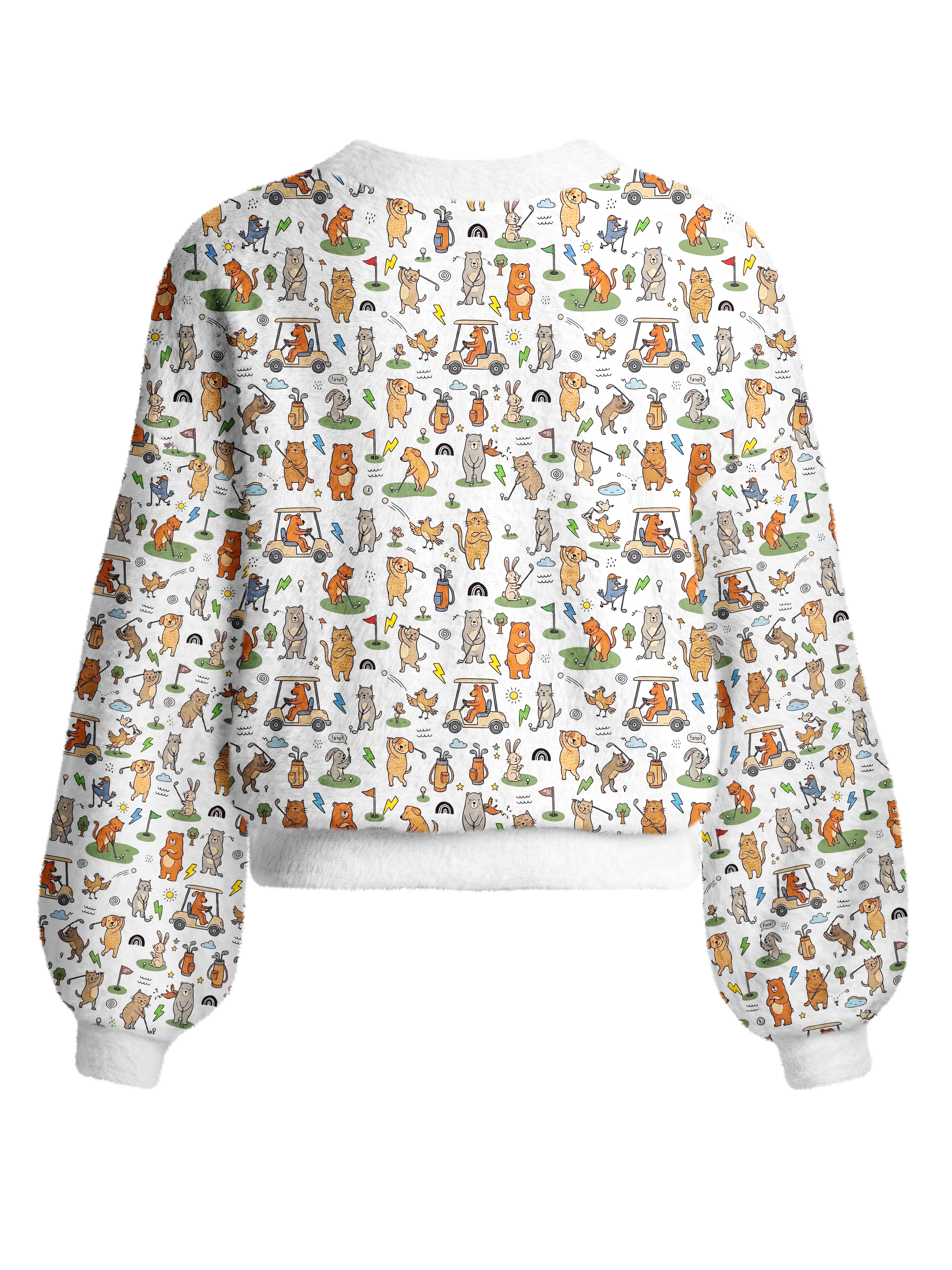 Cherryswing Women's Playful Animal Golfers Fuzzy Knit Golf Cardigan