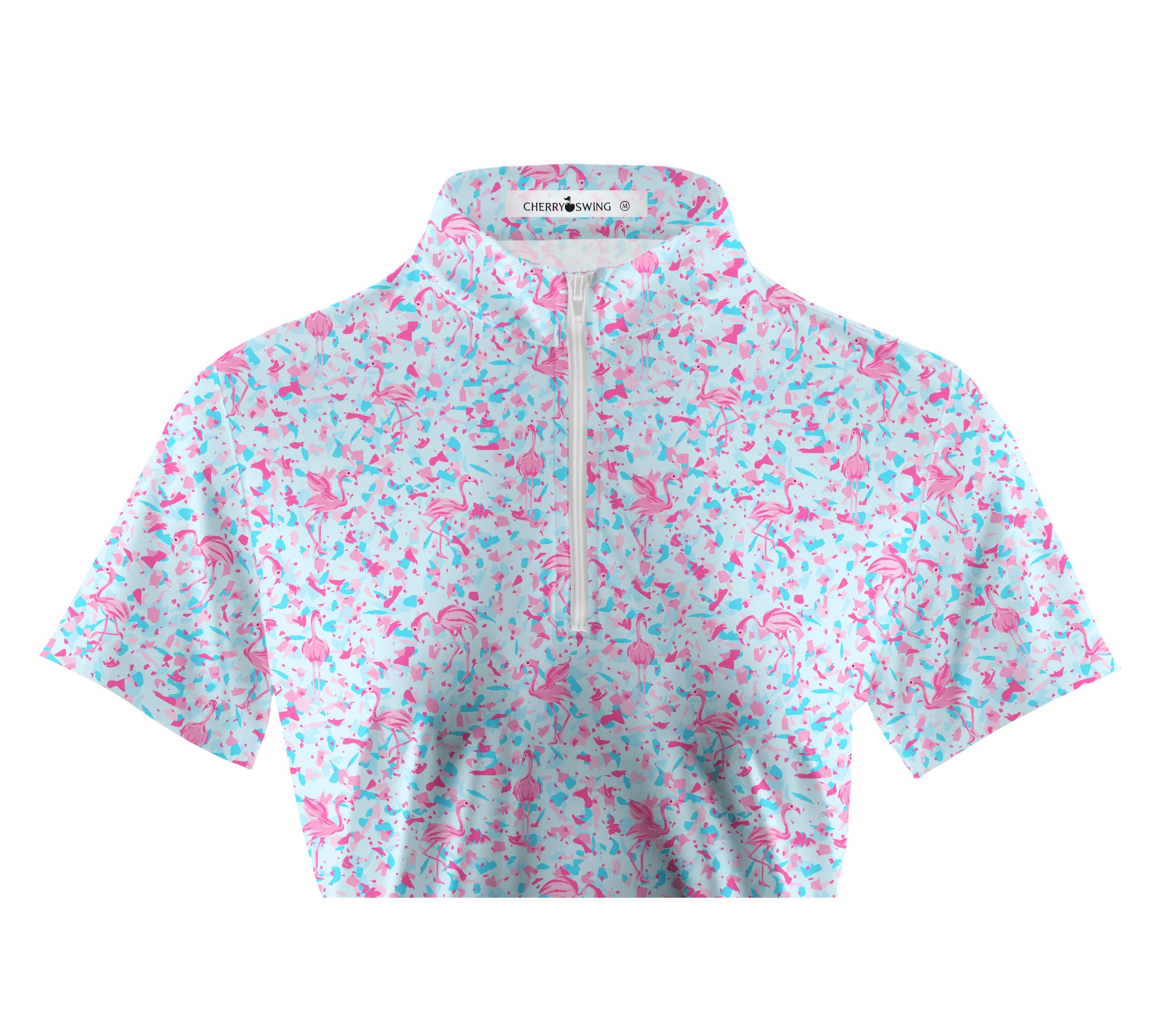 Cherryswing Women's Pink Flamingo Fantasy Golf Sleeve Polo Shirt