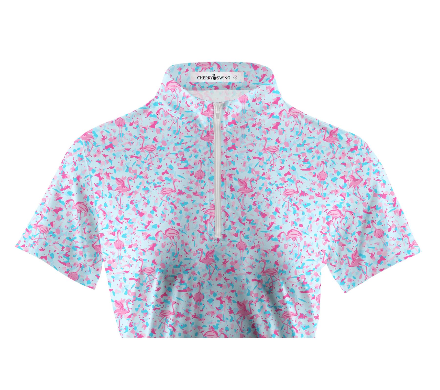 Cherryswing Women's Pink Flamingo Fantasy Golf Sleeve Polo Shirt