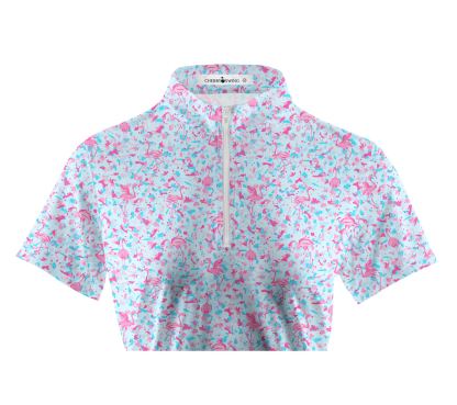 Cherryswing Women's Pink Flamingo Fantasy Golf Sleeve Polo Shirt