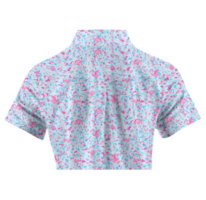 Cherryswing Women's Pink Flamingo Fantasy Golf Sleeve Polo Shirt