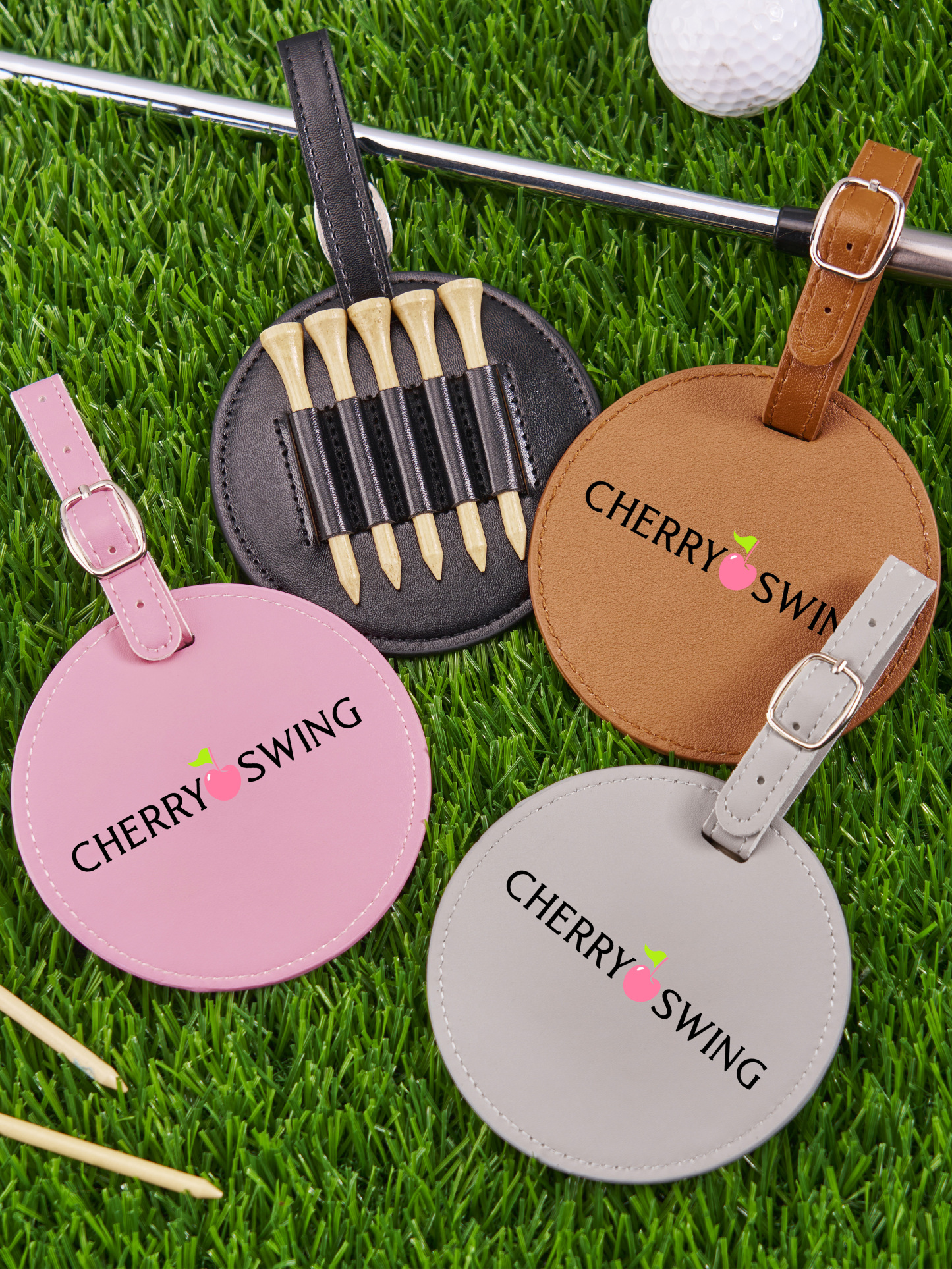 Cherryswing Leather Golf Tee Holder with Wood Golf Tees