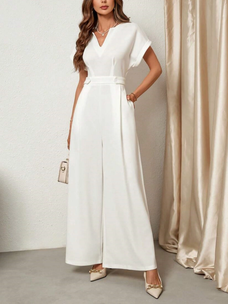 Women's Cap Sleeve Wide Leg Solid Color Jumpsuits