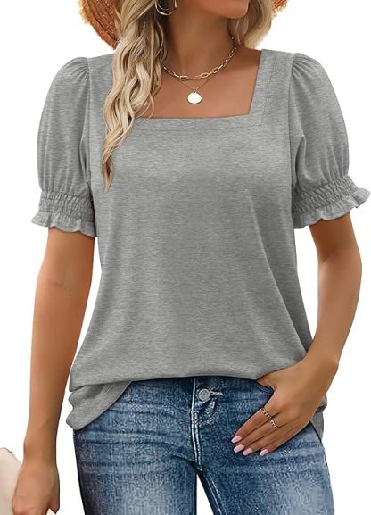 ✨Women Casual Ruffle Trim Sleeve Square Neck T Shirts(Buy 3 Free Shipping)