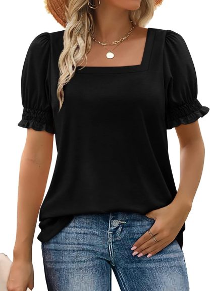 ✨Women Casual Ruffle Trim Sleeve Square Neck T Shirts(Buy 3 Free Shipping)