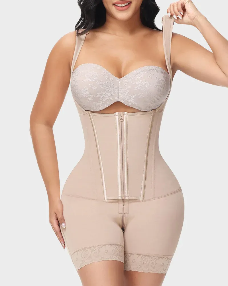 Women's Solid Color Zipper Tummy Control Corset Shaper