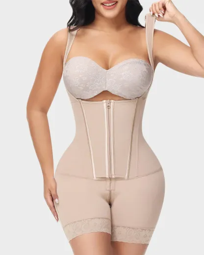 Women's Solid Color Zipper Tummy Control Corset Shaper