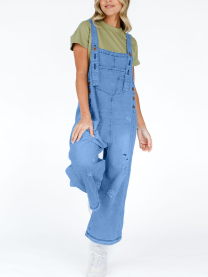 Oversized Baggy Wide Leg Ripped Denim Overalls (Buy 2 Free Shipping)