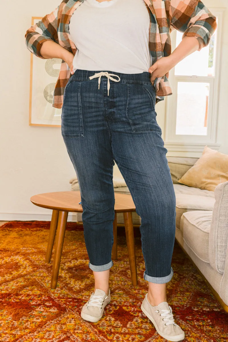 Women's Pull On Denim Joggers (Buy 2 Free Shipping)-Pink Laura