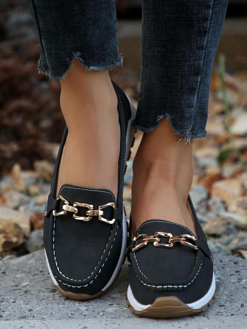 Women's Solid Color Chain Low-Top Round Toe Versatile Shoes