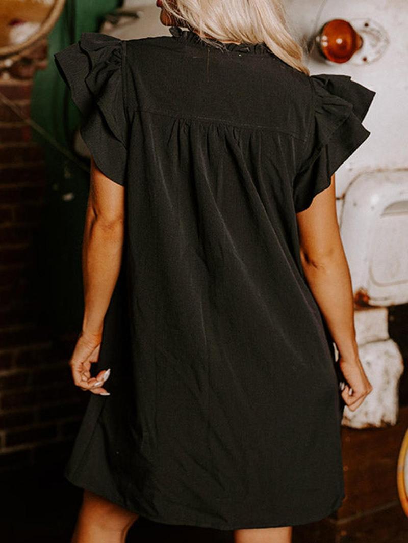 Women's Solid Color V-Neck Ruffle Dress