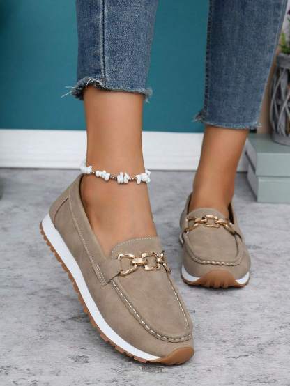 Women's Solid Color Chain Low-Top Round Toe Versatile Shoes