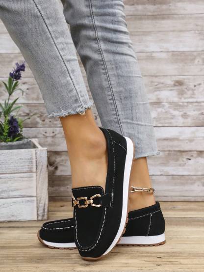 Women's Solid Color Chain Low-Top Round Toe Versatile Shoes