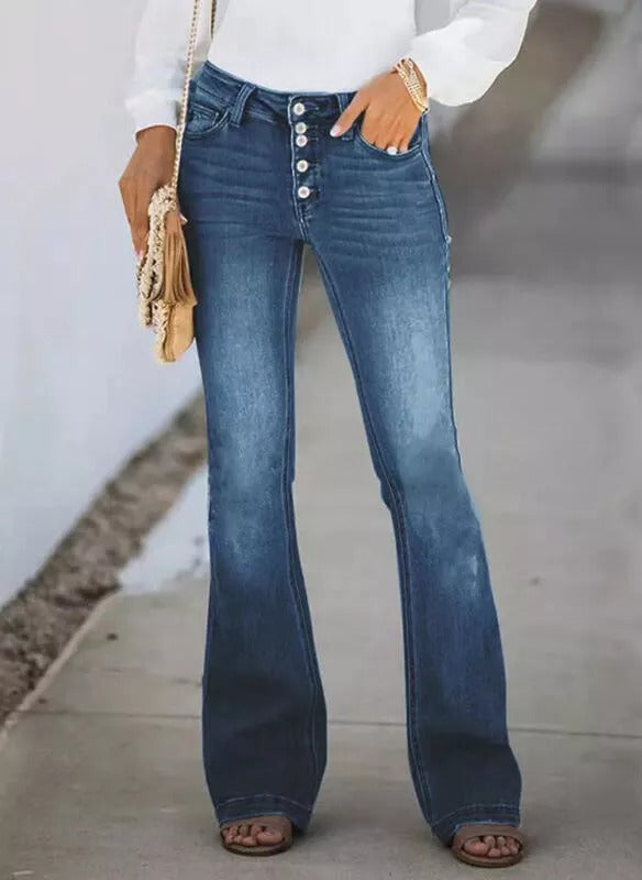 90s Vintage Button Fly Knee Distressed Flare Leg Jeans-Pink Laura