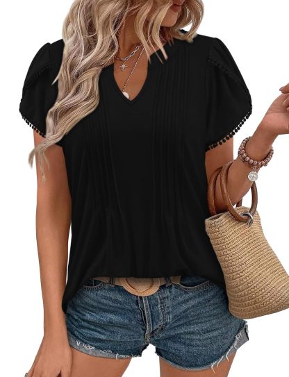 Women's Cute Fringe Cuff Casual Short Sleeve Printed Tops