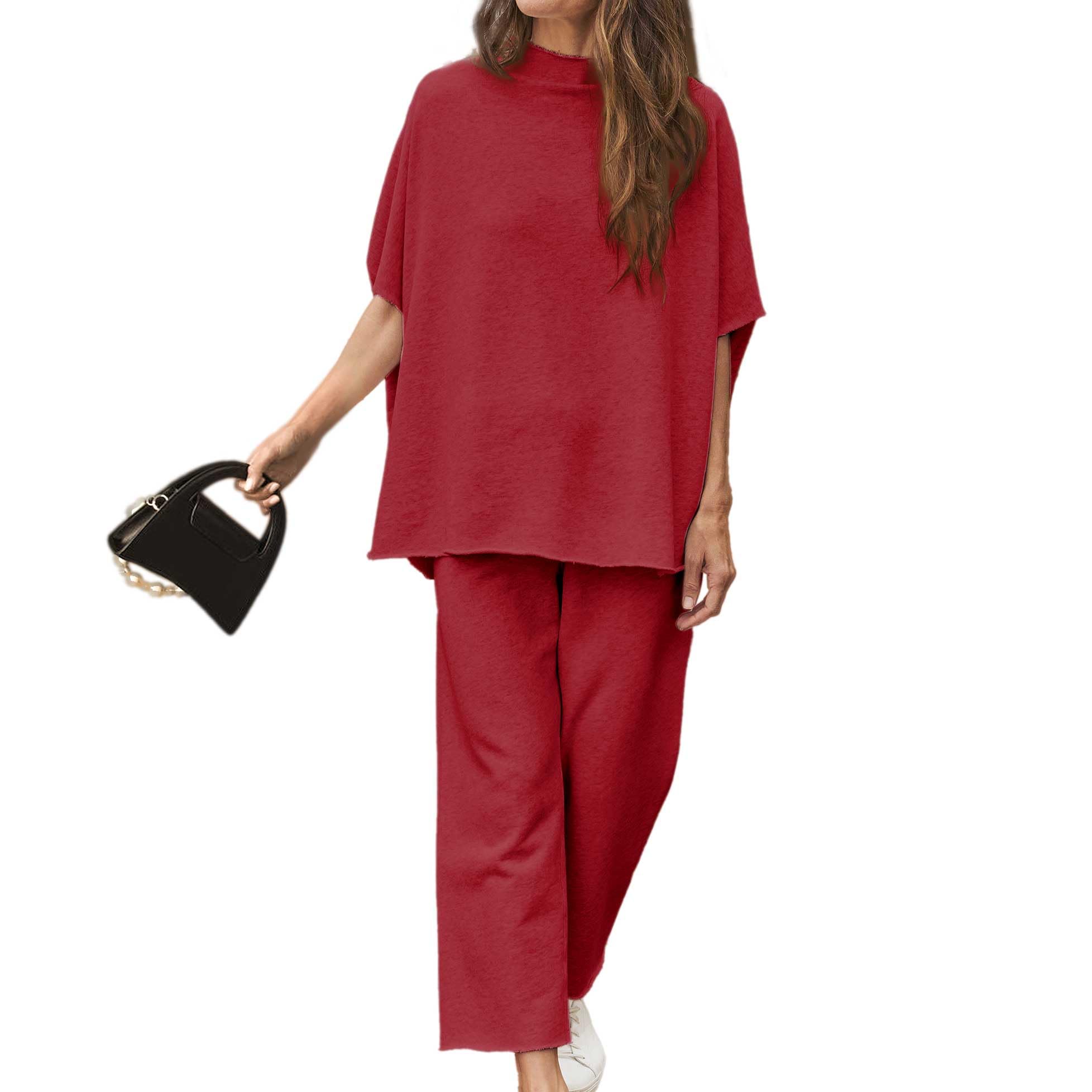 Women's Casual Batwing Sleeve Pullover Top and Wide Leg Set