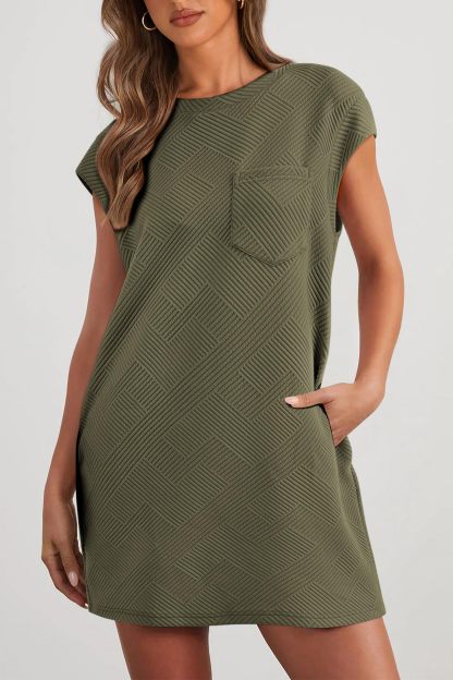 Women's Solid Cap Sleeve Textured Mini Dress (Buy 2 Free Shipping)