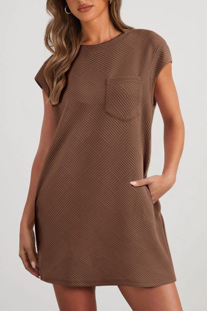 Women's Solid Cap Sleeve Textured Mini Dress (Buy 2 Free Shipping)