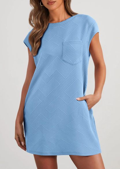 Women's Solid Cap Sleeve Textured Mini Dress (Buy 2 Free Shipping)