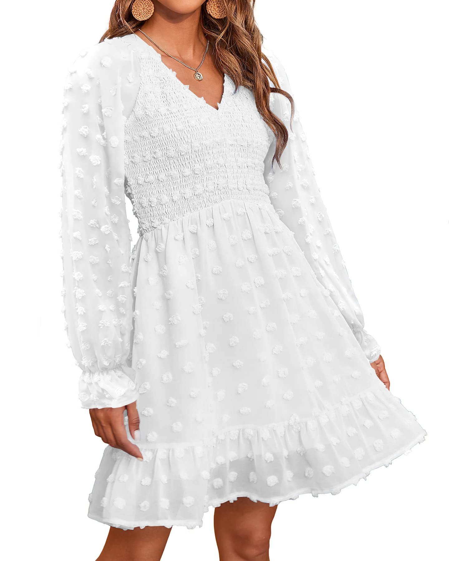 Women's Spring V Neck Swiss Dot Mini Dress (Buy 2 Free Shipping)