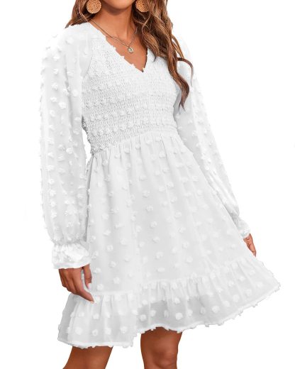 Women's Spring V Neck Swiss Dot Mini Dress (Buy 2 Free Shipping)