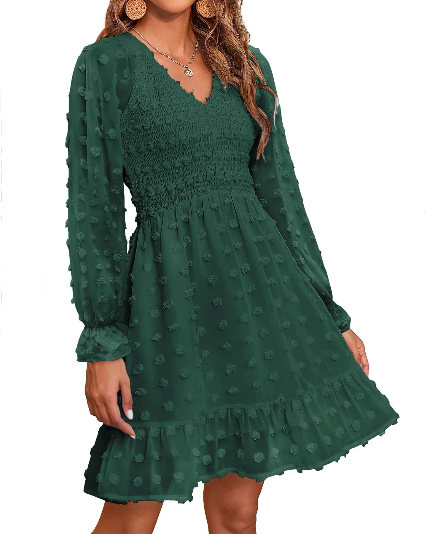 Women's Spring V Neck Swiss Dot Mini Dress (Buy 2 Free Shipping)