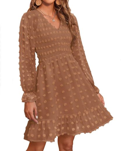 Women's Spring V Neck Swiss Dot Mini Dress (Buy 2 Free Shipping)