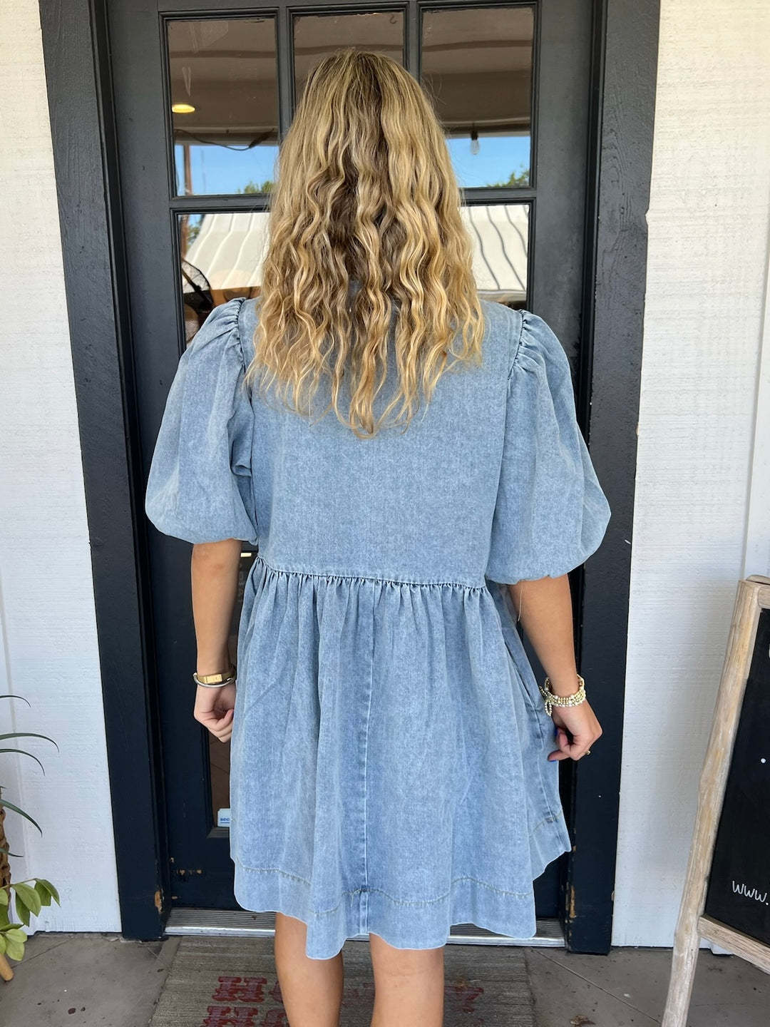 Bow Tie Puff Sleeve Denim Dress(Buy 2 Free Shipping)