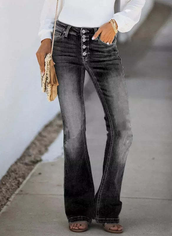 90s Vintage Button Fly Knee Distressed Flare Leg Jeans-Pink Laura