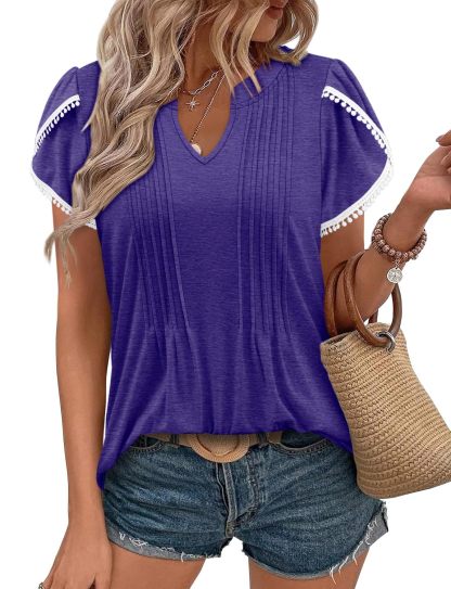 Women's Cute Fringe Cuff Casual Short Sleeve Printed Tops