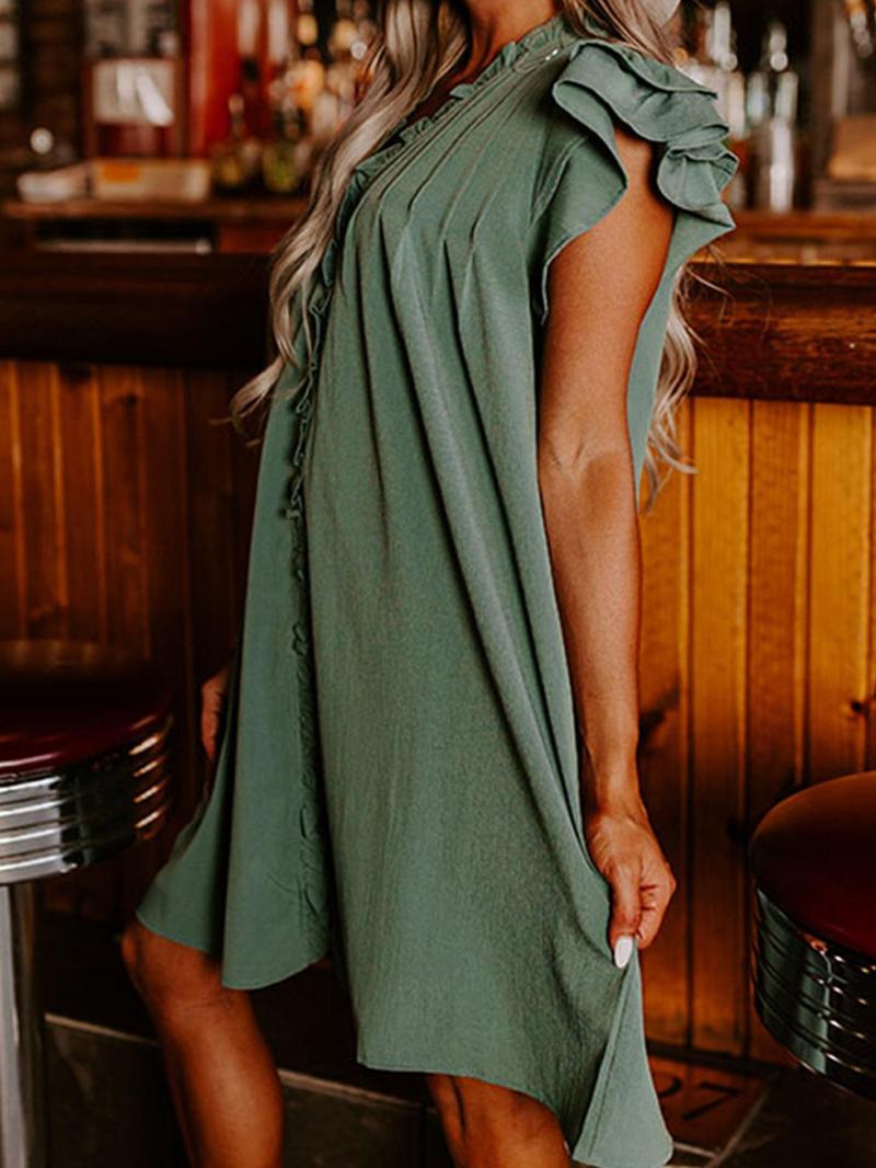 Women's Solid Color V-Neck Ruffle Dress