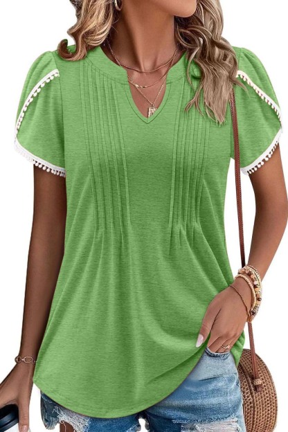 Women's Cute Fringe Cuff Casual Short Sleeve Printed Tops