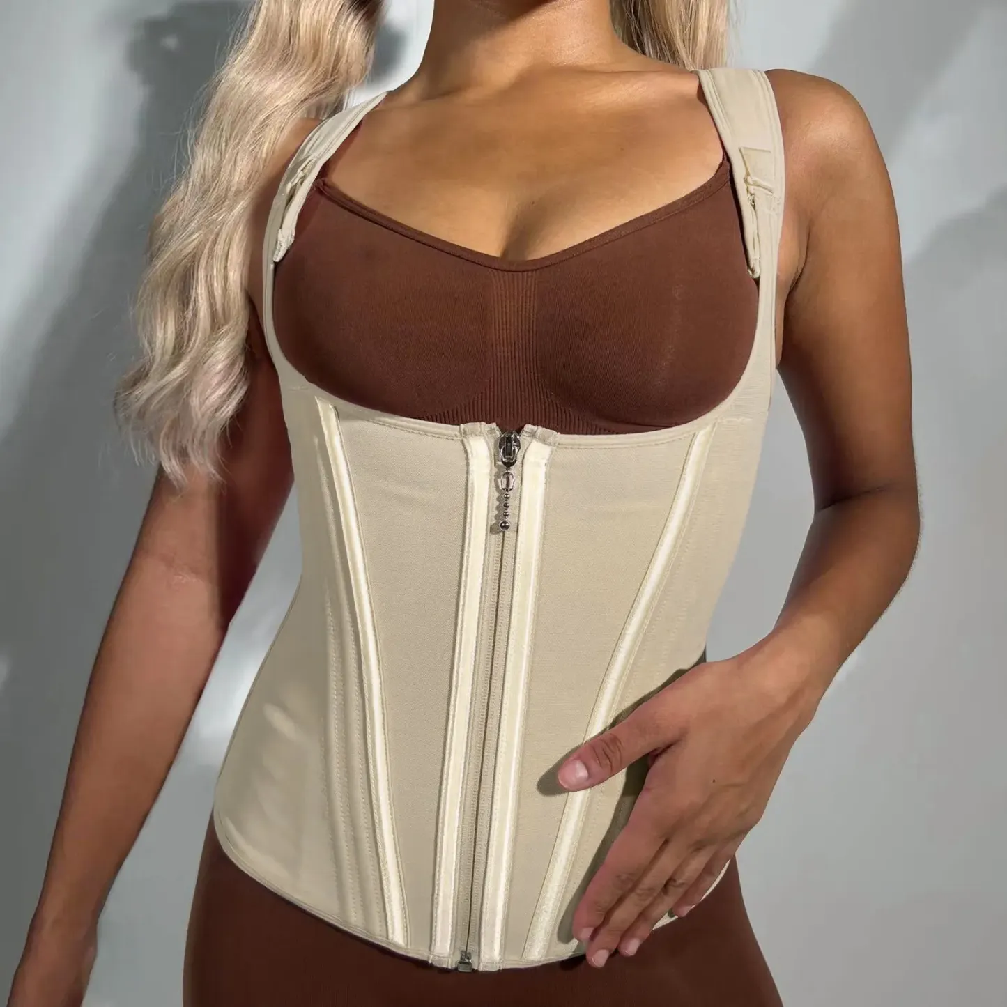 Women's Zipper Tummy Tuck Body Shaper With Adjustable Shoulders