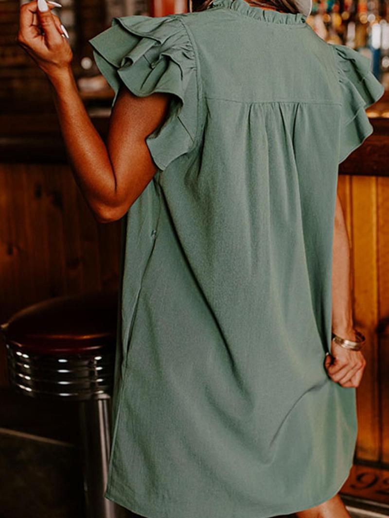 Women's Solid Color V-Neck Ruffle Dress