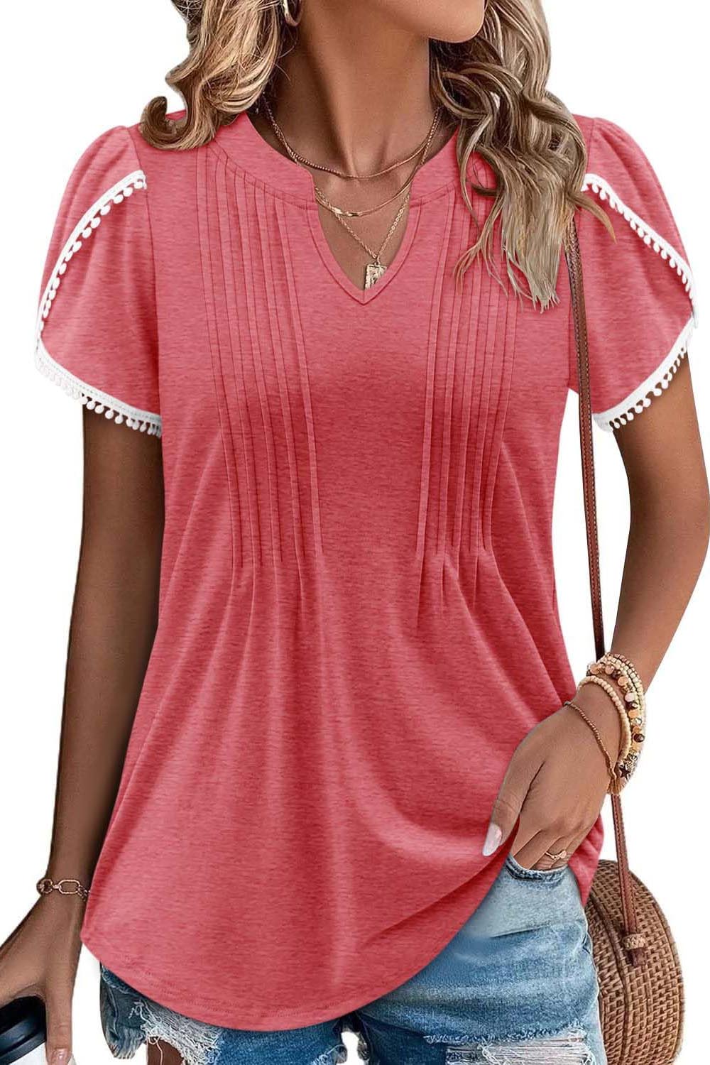 Women's Cute Fringe Cuff Casual Short Sleeve Printed Tops