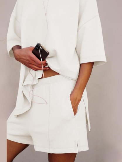Women's Casual Solid Color Suit with Slit Top and Shorts (Buy 2 Free Shipping)