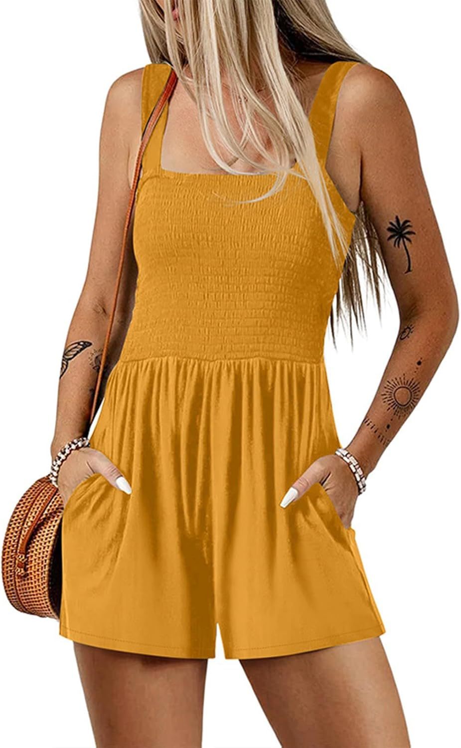 Women’s Square Neck Sleeveless Floral Pleated Jumpsuit (Buy 2 Free Shipping)
