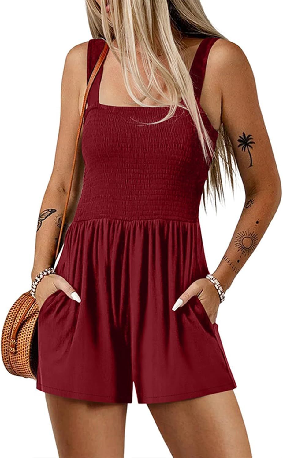Women’s Square Neck Sleeveless Floral Pleated Jumpsuit (Buy 2 Free Shipping)