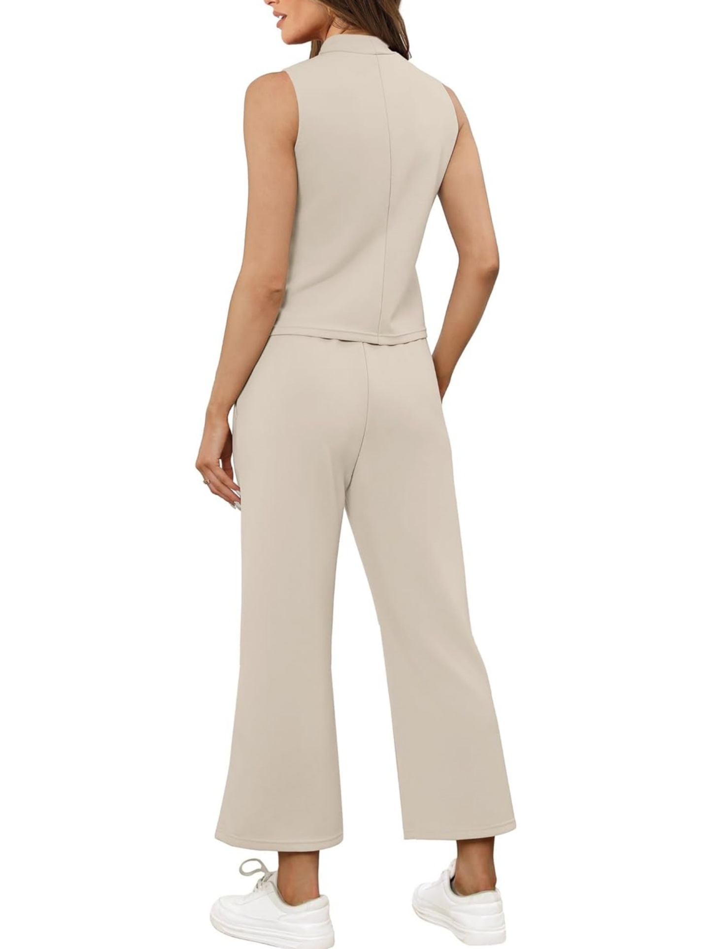 Women's Mock Neck Tops Wide Leg Crop Pants Two Piece Sets
