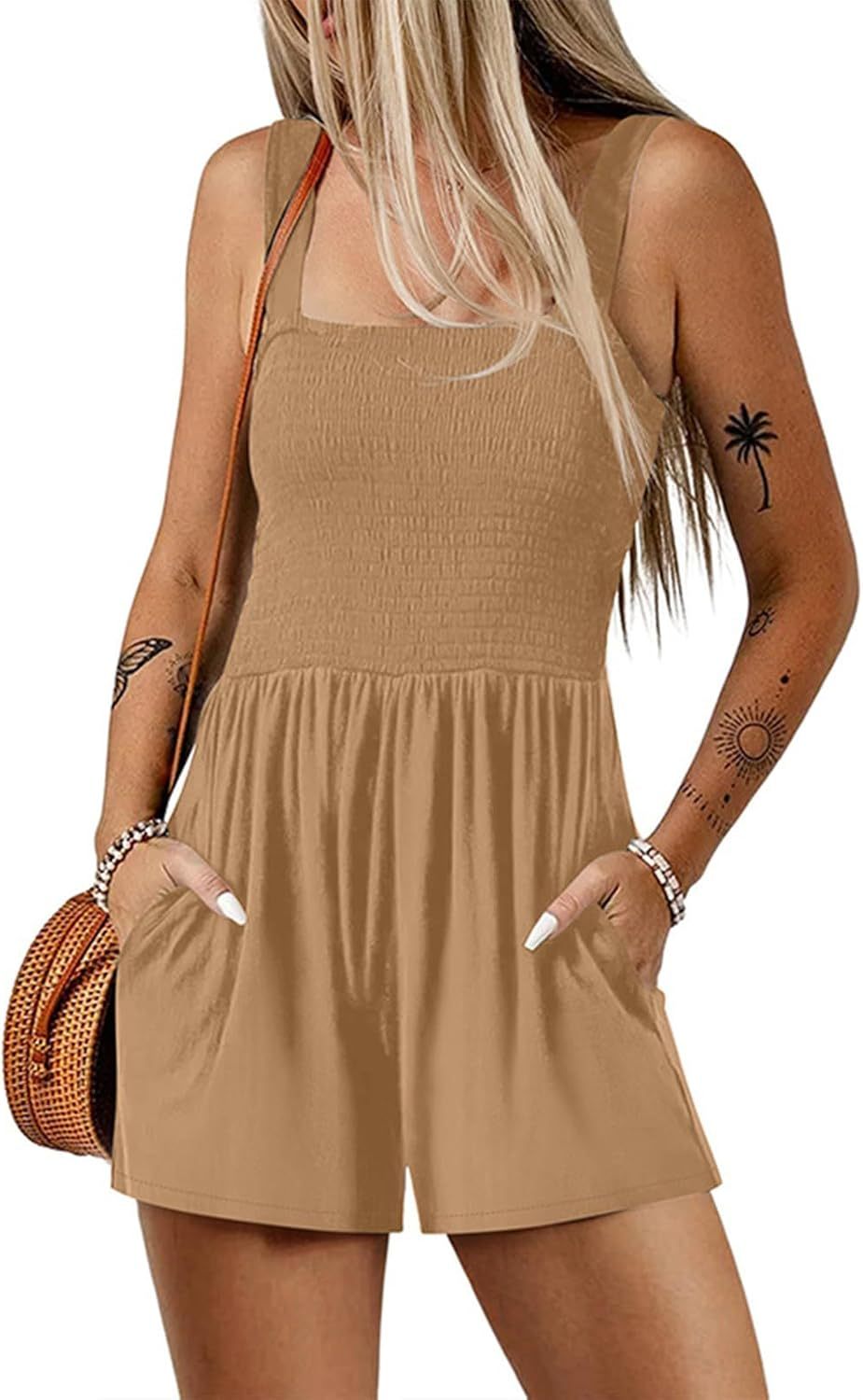 Women’s Square Neck Sleeveless Floral Pleated Jumpsuit (Buy 2 Free Shipping)
