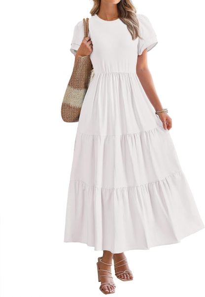 2025 Crewneck Short Sleeve Tiered Flowy Boho Maxi Dress (Buy 2 Free Shipping)