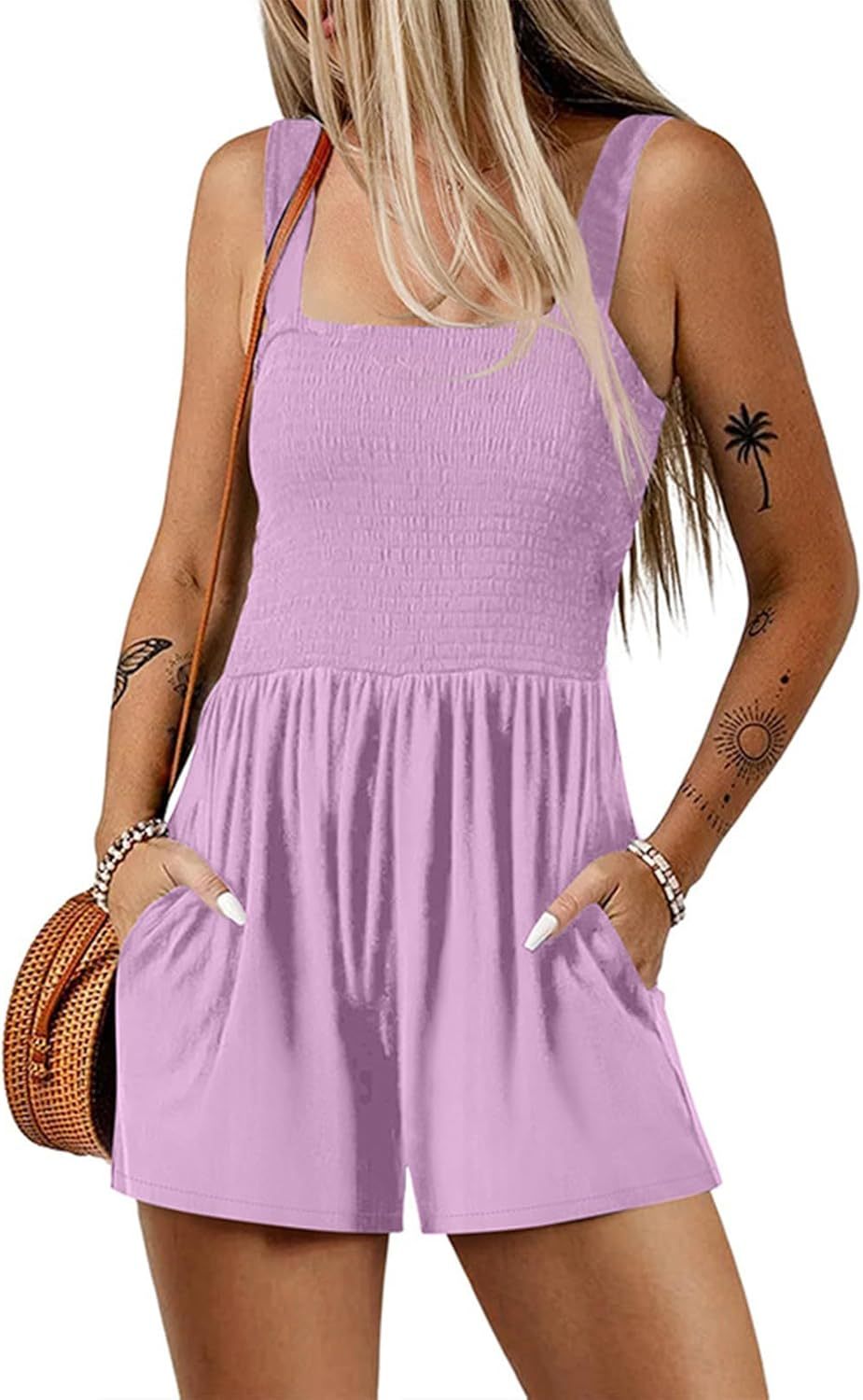 Women’s Square Neck Sleeveless Floral Pleated Jumpsuit (Buy 2 Free Shipping)
