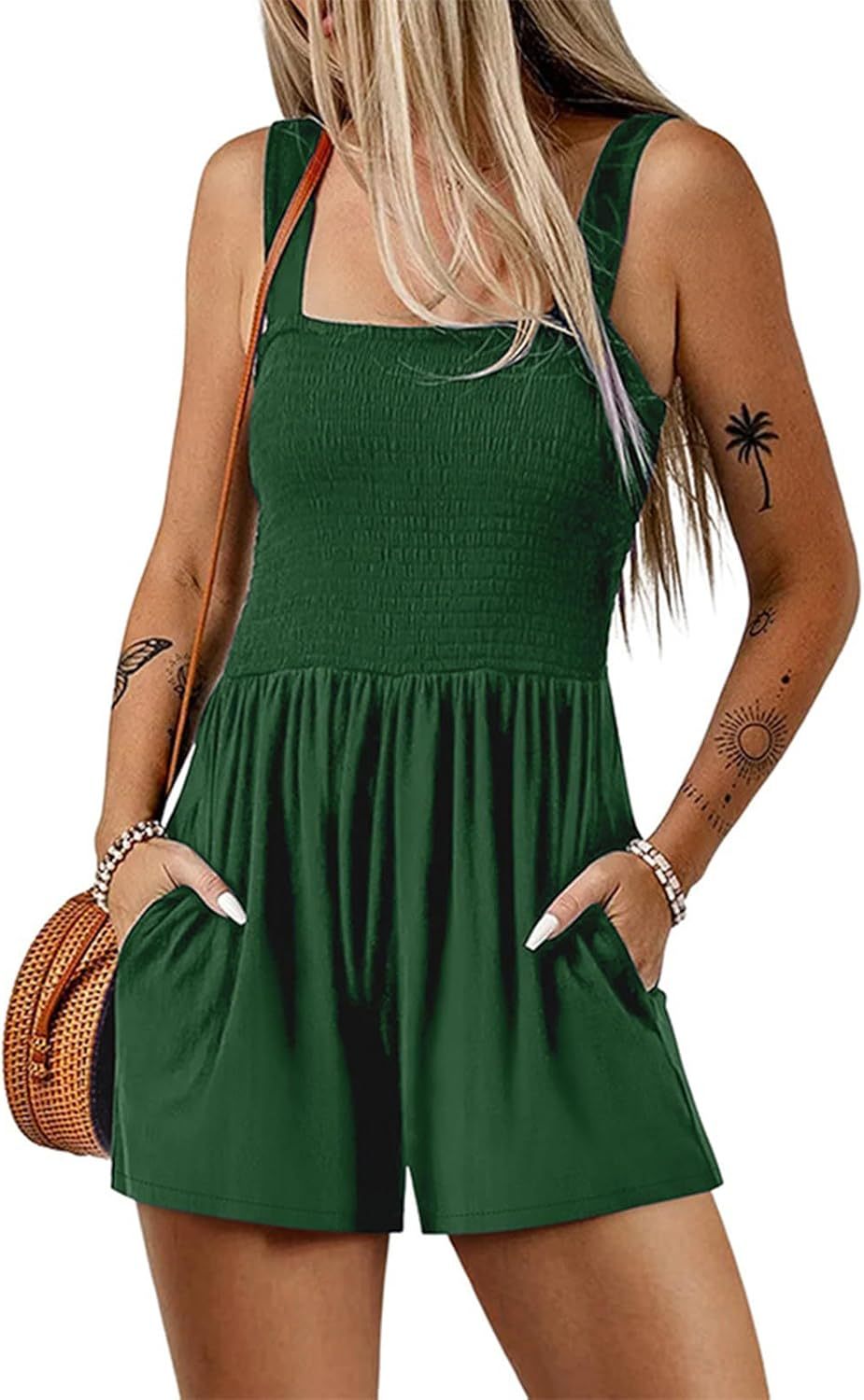 Women’s Square Neck Sleeveless Floral Pleated Jumpsuit (Buy 2 Free Shipping)