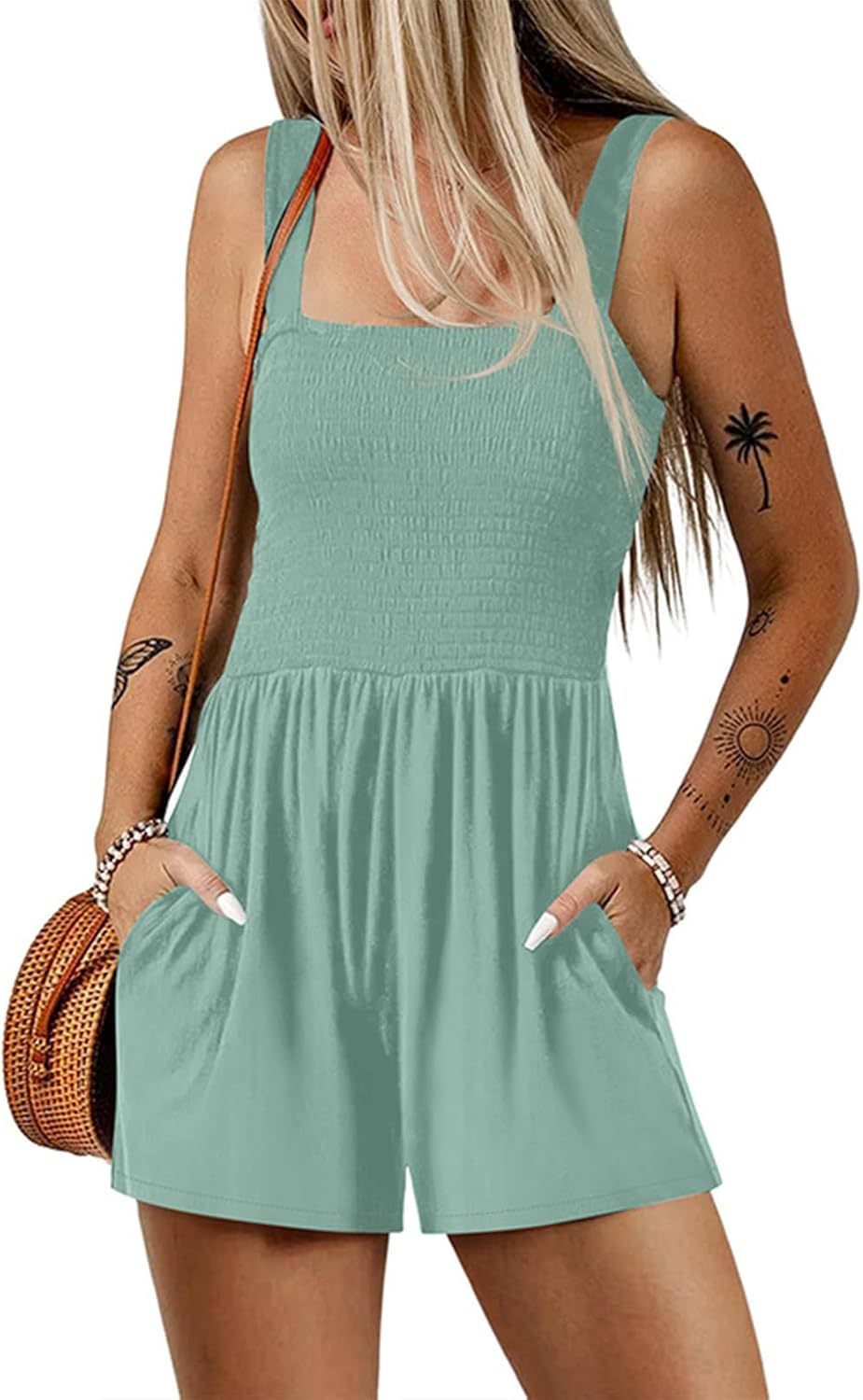 Women’s Square Neck Sleeveless Floral Pleated Jumpsuit (Buy 2 Free Shipping)