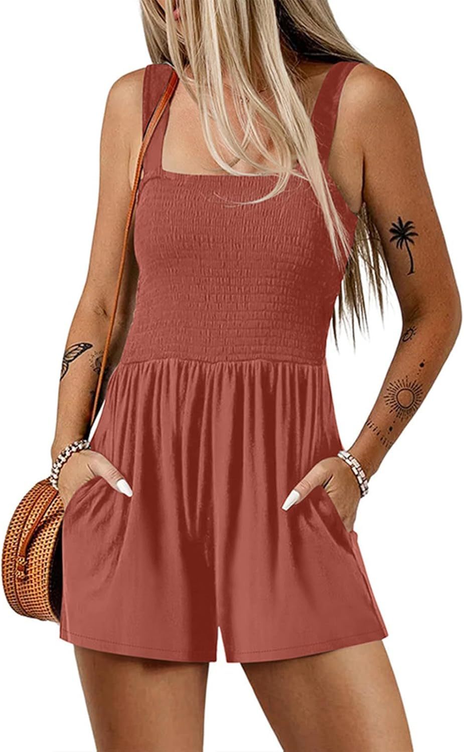 Women’s Square Neck Sleeveless Floral Pleated Jumpsuit (Buy 2 Free Shipping)