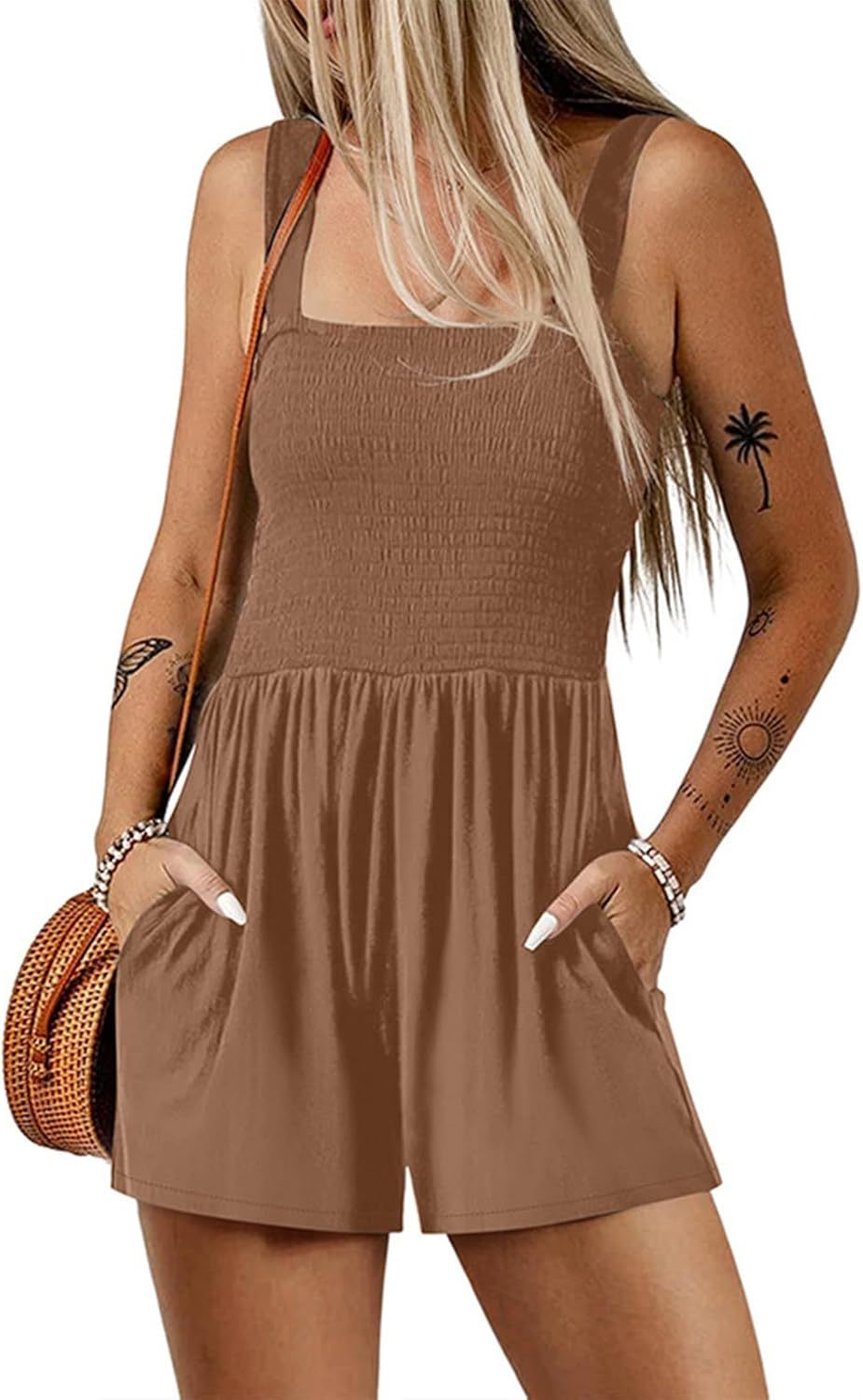 Women’s Square Neck Sleeveless Floral Pleated Jumpsuit (Buy 2 Free Shipping)