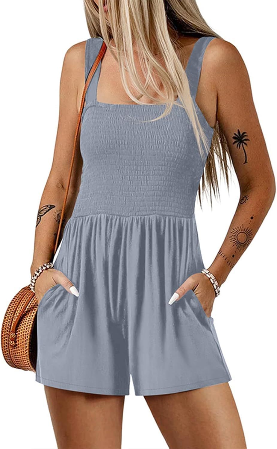 Women’s Square Neck Sleeveless Floral Pleated Jumpsuit (Buy 2 Free Shipping)