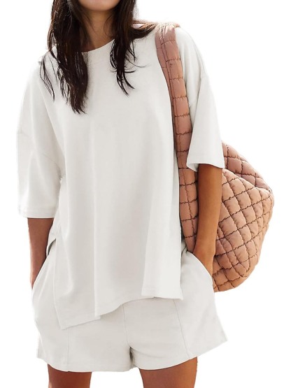 Women's Casual Solid Color Suit with Slit Top and Shorts (Buy 2 Free Shipping)