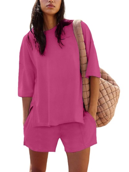 Women's Casual Solid Color Suit with Slit Top and Shorts (Buy 2 Free Shipping)